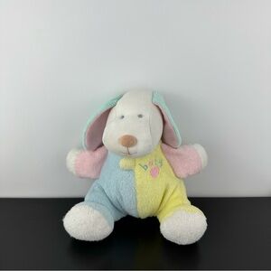 Vintage Eden Pastel Terry Cloth Color Block Dog Baby Pink Heart 8” Plush Stuffed